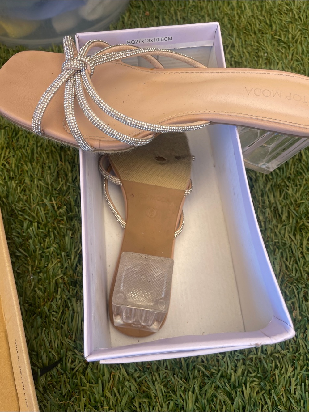 TOP Moda Blush Pink Rhinestone Knot Slide Mules